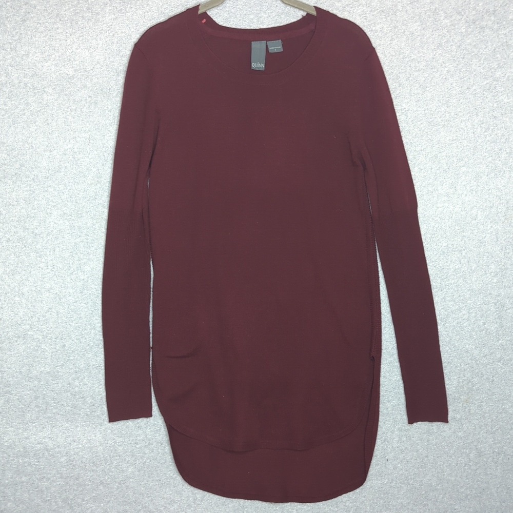 Quinn‎ Womens Tunic Sweater S Red Wine Round Hem Long Sleeve Casual Y2K  Top